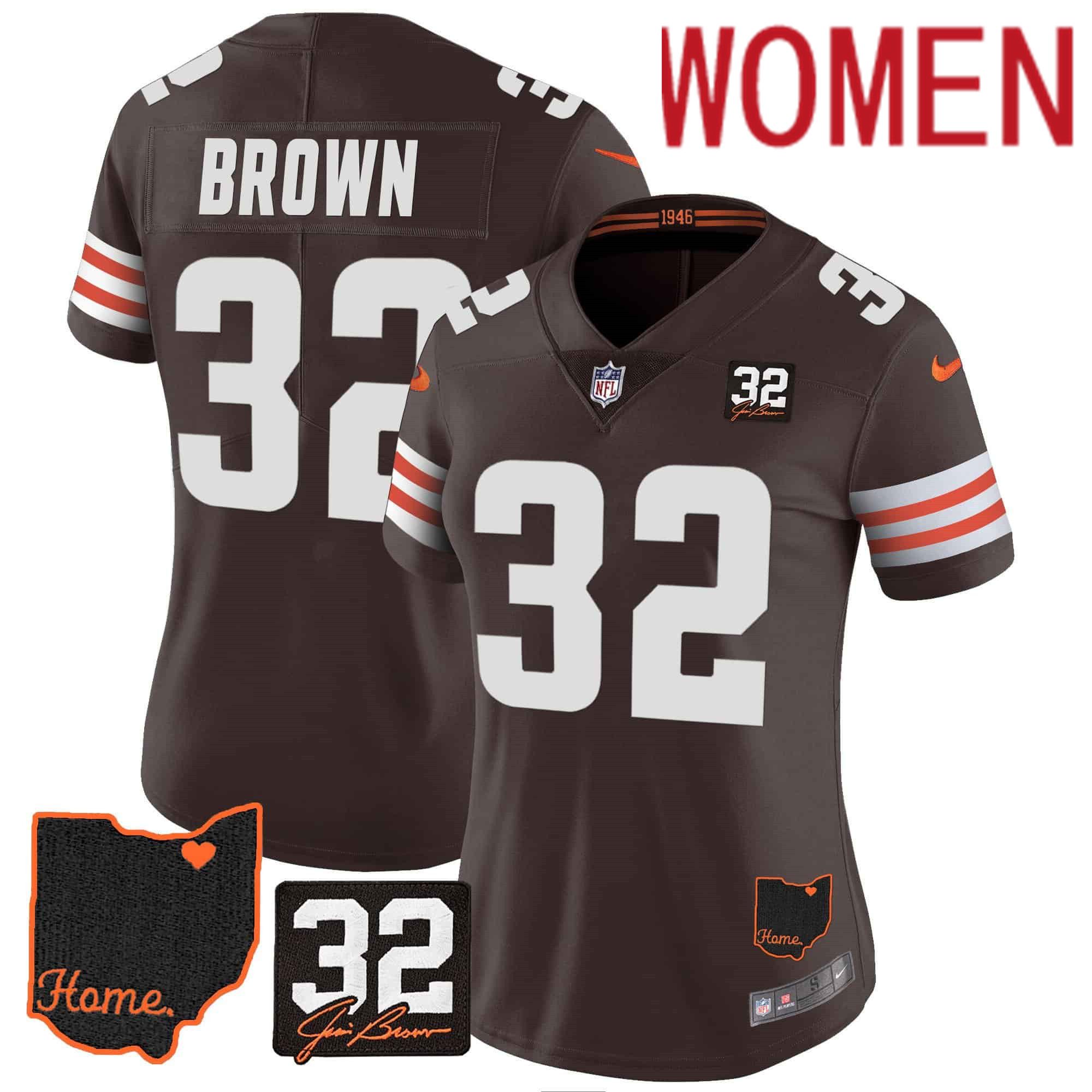 Women Cleveland Browns 32 Brown Brown Memorial Home Patch 2024 Nike NFL Jersey style 1